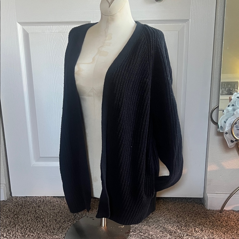 Urban Outfitter Vintage Y2K Black Open-Front Sweater Cardigan w/ Pockets Raglan